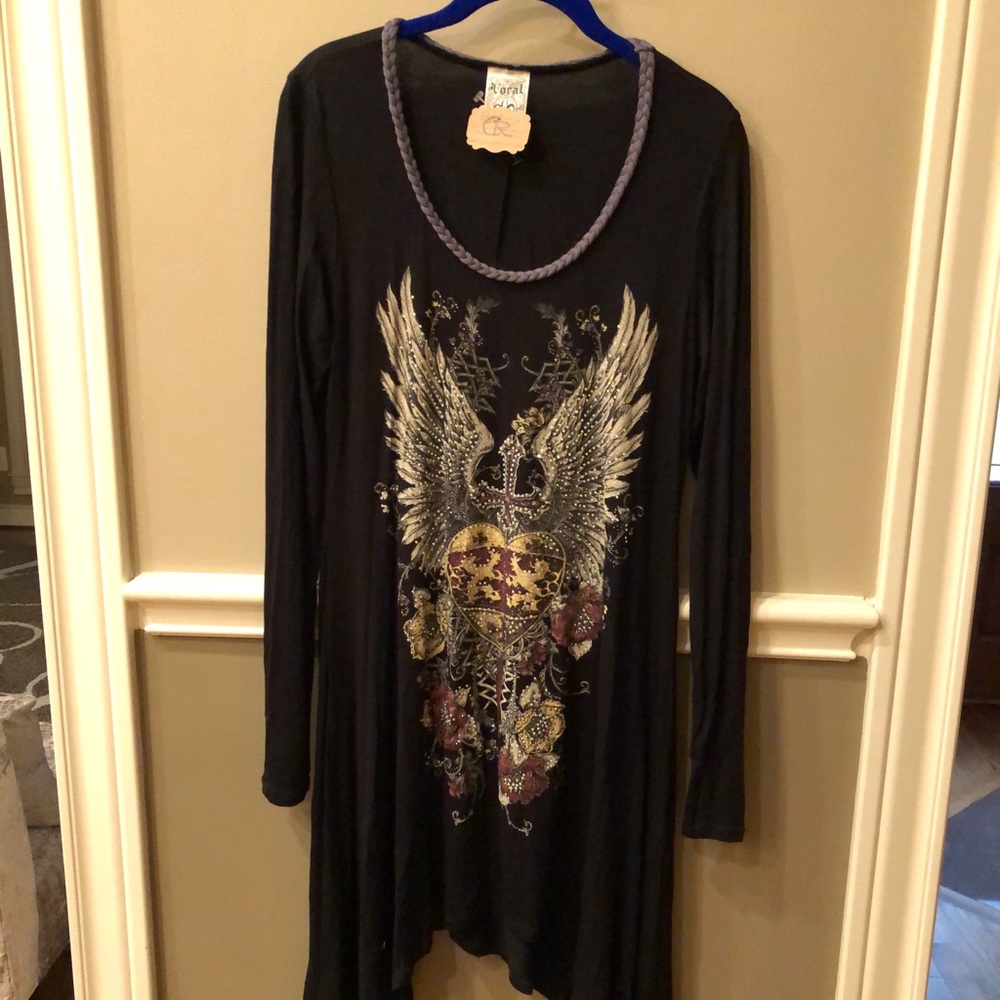 NEW BLK SHIRT W/ LOTS OF SPARKLE-BRAID AROUND NECK